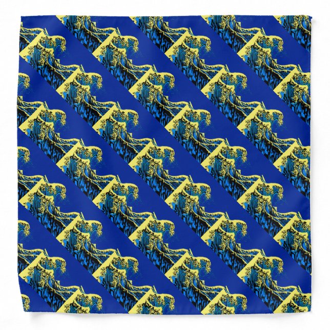 The Great Hokusai Wave in Blue Pop Art Style Bandana (Front)