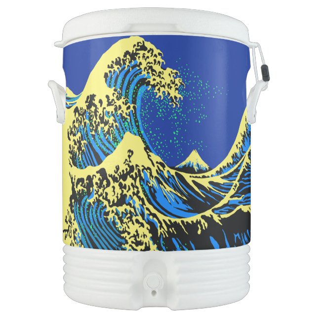The Great Hokusai Wave in Blue Pop Art Style Beverage Cooler (Front)