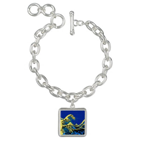 The Great Hokusai Wave in Blue Pop Art Style Bracelet