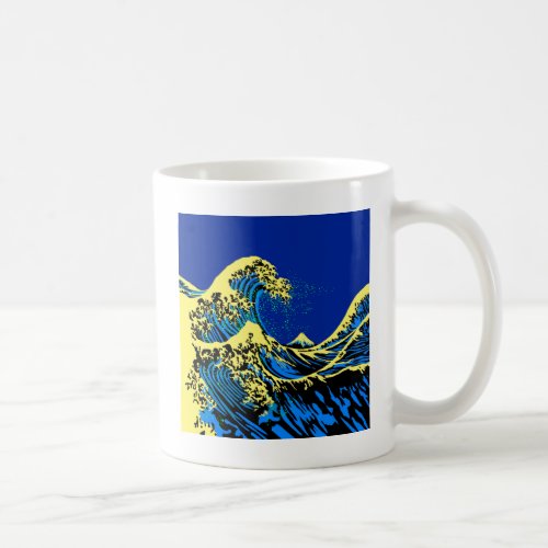 The Great Hokusai Wave in Blue Pop Art Style Coffee Mug