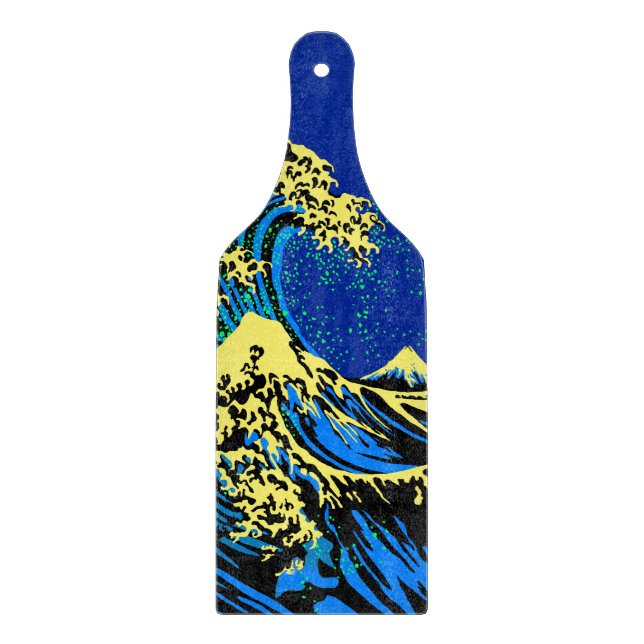 The Great Hokusai Wave in Blue Pop Art Style Cutting Board (Front)