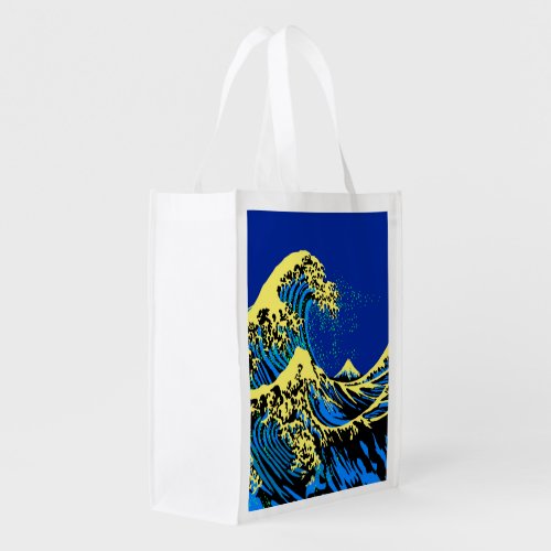 The Great Hokusai Wave in Blue Pop Art Style Grocery Bag