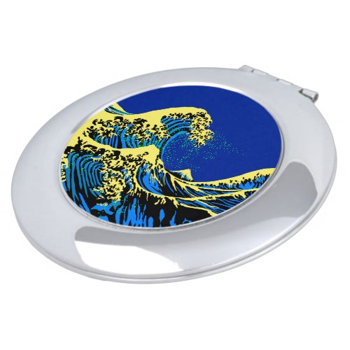 The Great Hokusai Wave in Blue Pop Art Style Mirror For Makeup