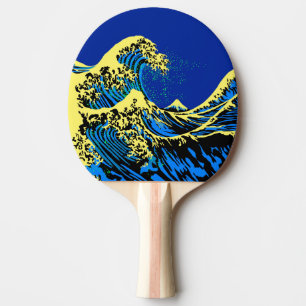 The Great Hokusai Wave in Blue Pop Art Style Ping-Pong Paddle