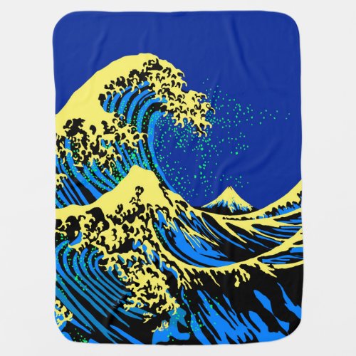The Great Hokusai Wave in Blue Pop Art Style Receiving Blanket