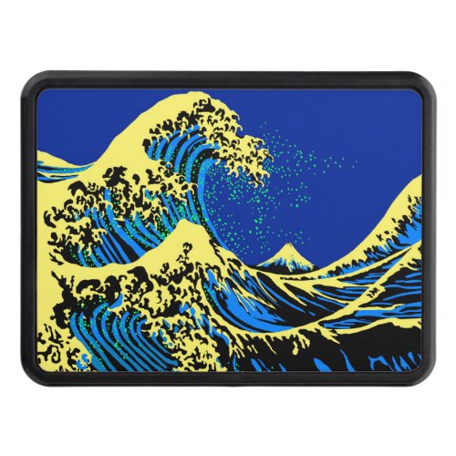The Great Hokusai Wave in Blue Pop Art Style Tow Hitch Cover