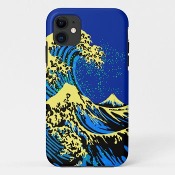 The Great Hokusai Wave In Blue Yellow Pop Style Iphone 11 Case by CaptainShoppe at Zazzle