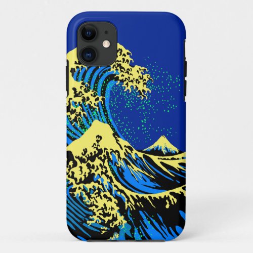 The Great Hokusai Wave in Blue Yellow Pop Style iPhone 11 Case
