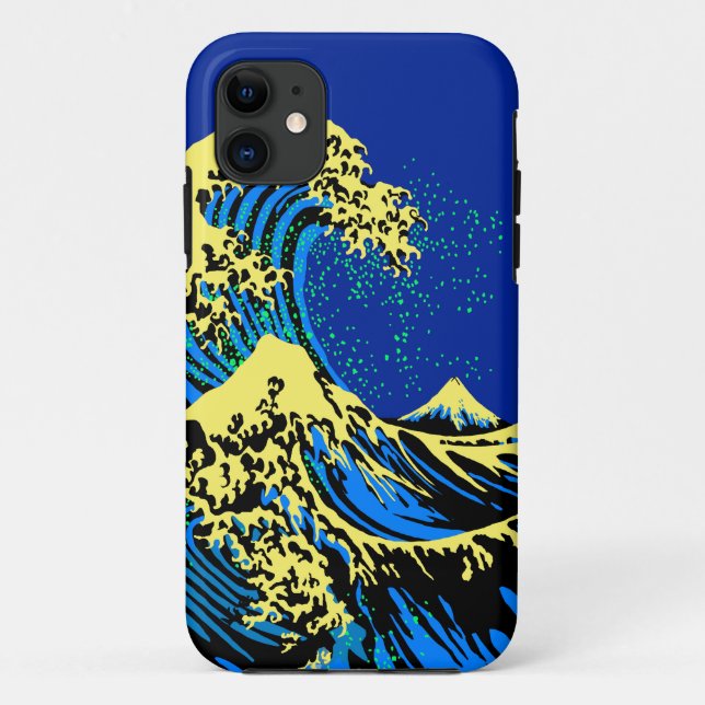 The Great Hokusai Wave in Blue Yellow Pop Style Case-Mate iPhone Case (Back)