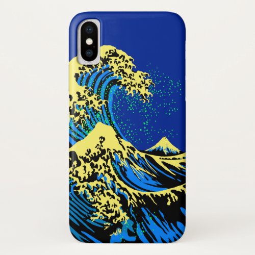 The Great Hokusai Wave in Blue Yellow Pop Style iPhone XS Case