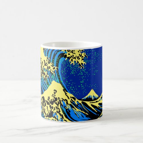 The Great Hokusai Wave in Blue Yellow Pop Style Coffee Mug