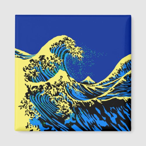 The Great Hokusai Wave in Blue Yellow Pop Style Magnet