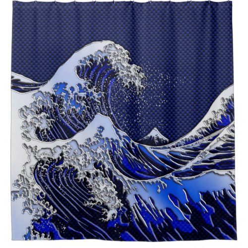 The Great Hokusai Wave in Chrome Style Shower Curtain