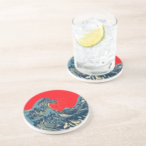 The Great Hokusai Wave in Colorful Style Coaster