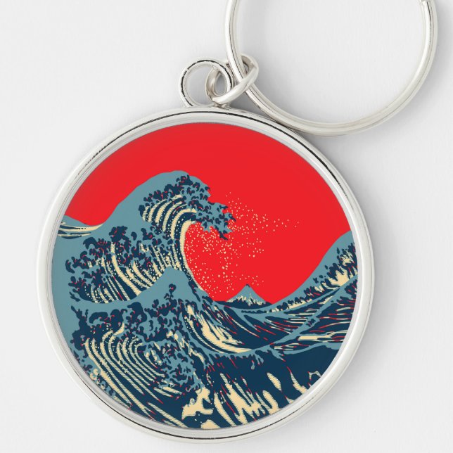 The Great Hokusai Wave in Colorful Style Keychain (Front)