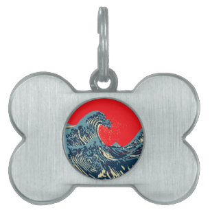 The Great Hokusai Wave in Colorful Style Pet Name Tag