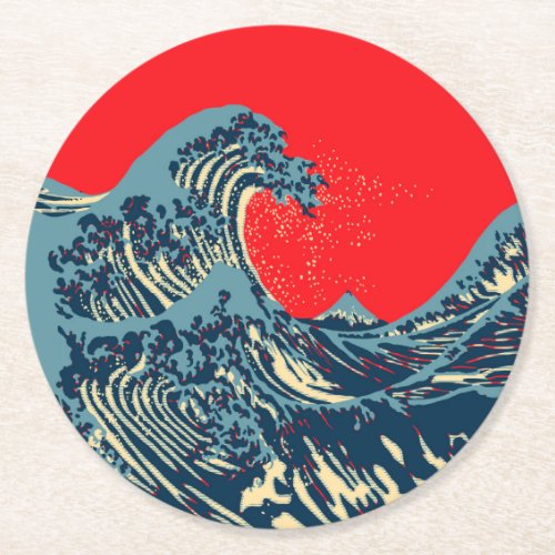 The Great Hokusai Wave in Colorful Style Round Paper Coaster