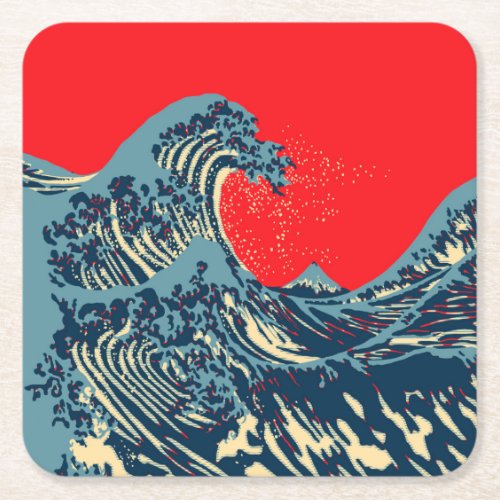The Great Hokusai Wave in Colorful Style Square Paper Coaster