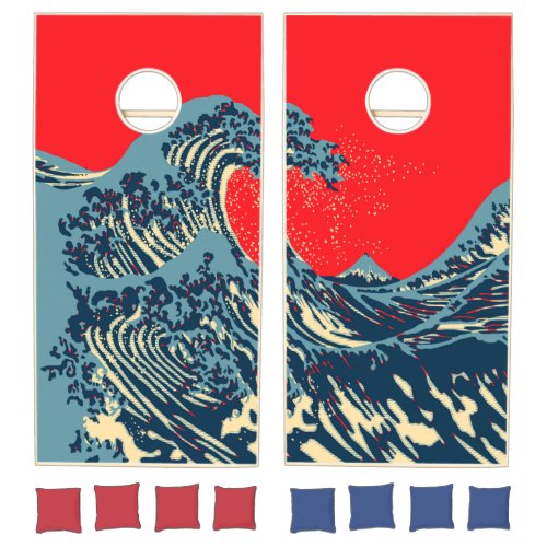 The Great Hokusai Wave in Hope Art Style Cornhole Set