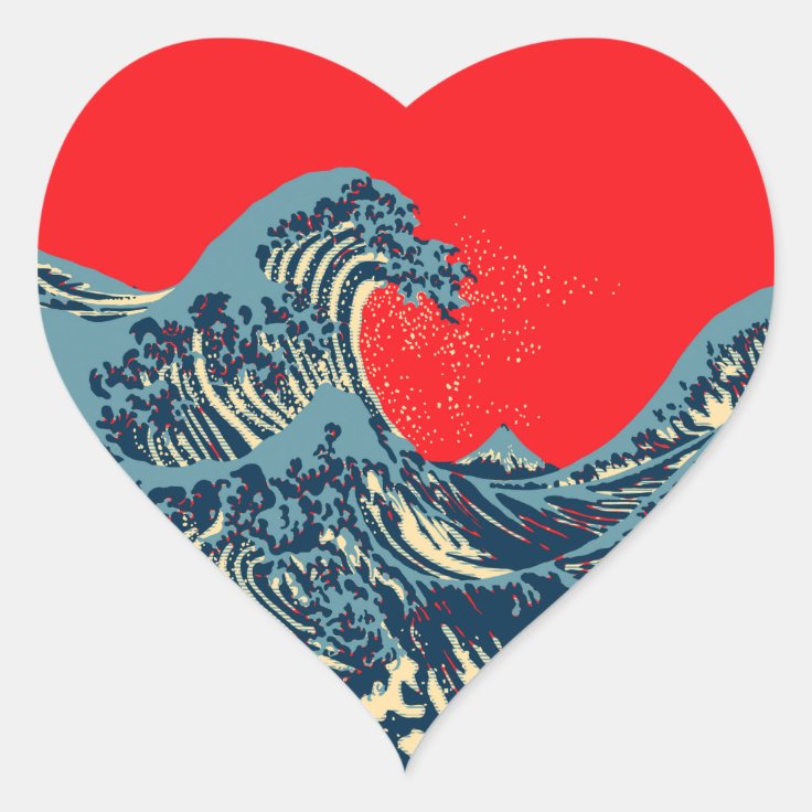 The Great Hokusai Wave in Hope Art Style Heart Sticker | Zazzle