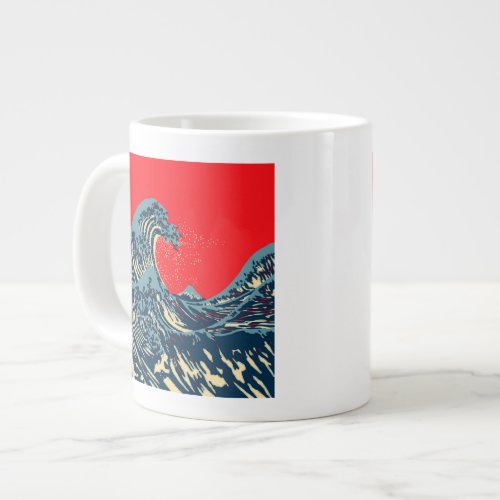 The Great Hokusai Wave in Hope Art Style Large Coffee Mug