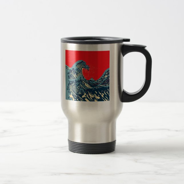 The Great Hokusai Wave in Hope Art Style Travel Mug (Right)