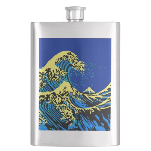 The Great Hokusai Wave in Pop Art Style Accent Hip Flask