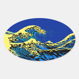 The Great Hokusai Wave in Pop Art Style Accent Oval Sticker