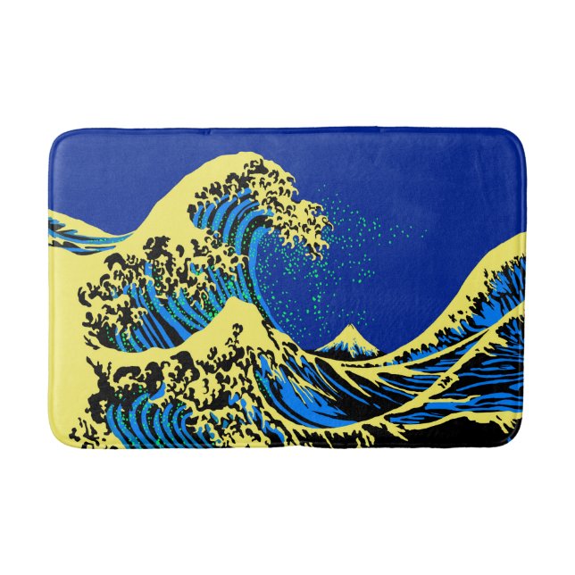 The Great Hokusai Wave in Pop Art Style Bathroom Mat (Front)