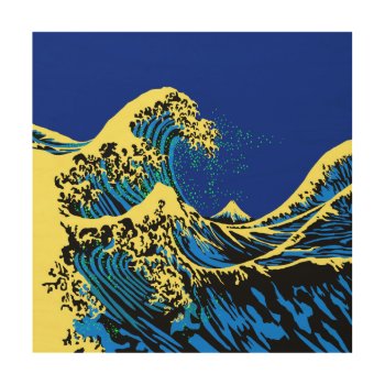 The Great Hokusai Wave In Pop Blue Wood Wall Art by CaptainShoppe at Zazzle