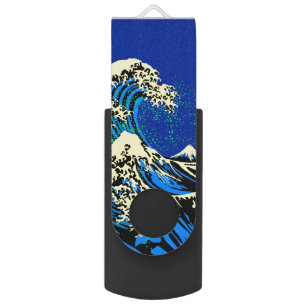 The Great Hokusai Wave in Vibrant Pop Style Flash Drive