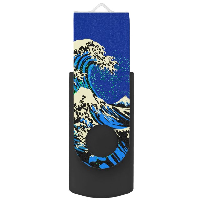 The Great Hokusai Wave in Vibrant Pop Style Flash Drive (Back (Vertical))
