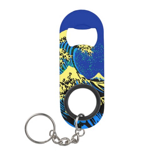 The Great Hokusai Wave in Vibrant Pop Style Keychain Bottle Opener