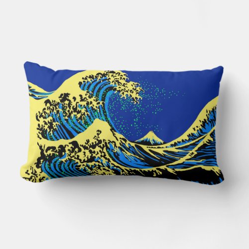 The Great Hokusai Wave in Vibrant Pop Style Lumbar Pillow