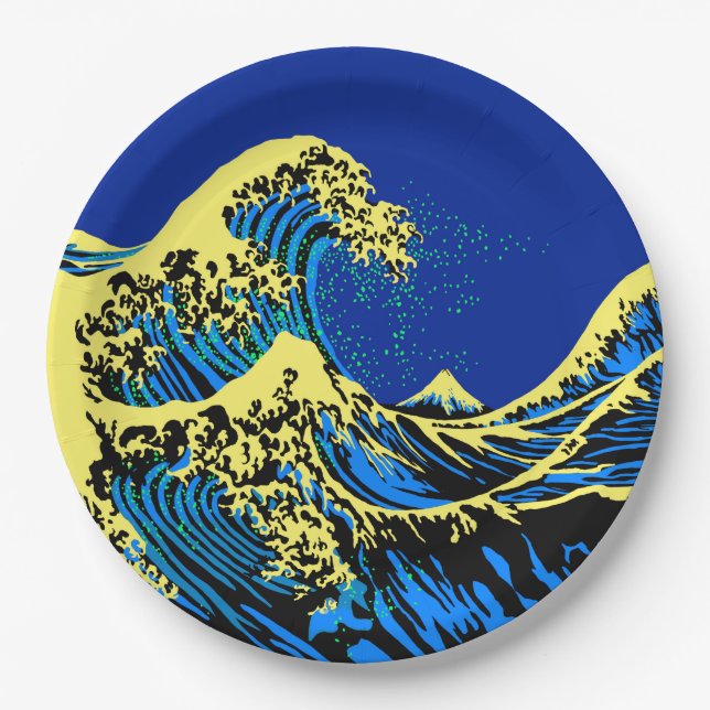 The Great Hokusai Wave in Vibrant Pop Style Paper Plates (Front)
