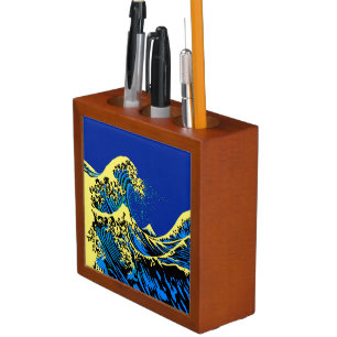 The Great Hokusai Wave in Vibrant Pop Style Pencil/Pen Holder