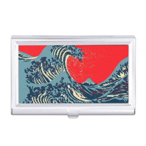 The Great Hokusai Wave in Vibrant Style Business Card Holder
