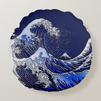 The Great Hokusai Wave Modern Styles Round Pillow by CaptainShoppe at Zazzle