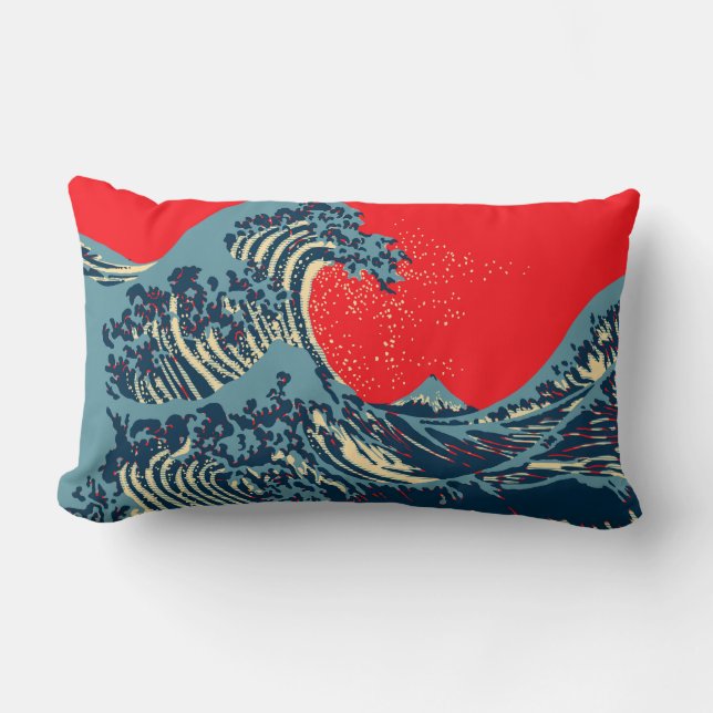 The Great Hokusai Wave Pop Decor Lumbar Pillow (Front)
