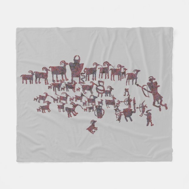The Great Hunt Petroglyph Panel Fleece Blanket (Front (Horizontal))
