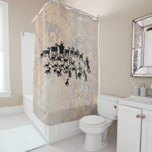 The Great Hunt Petroglyph Panel Shower Curtain