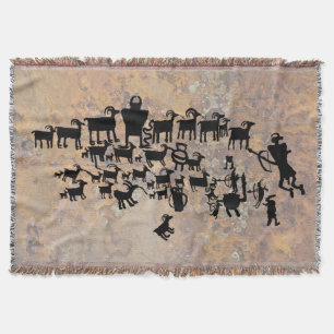The Great Hunt Petroglyph Panel Throw Blanket