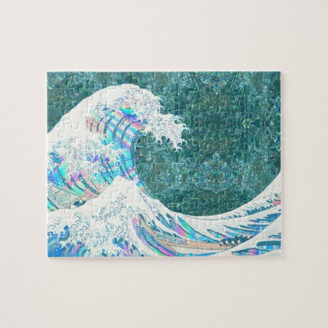 the great iridescent wave of kanigawa (green) jigsaw puzzle (Horizontal)