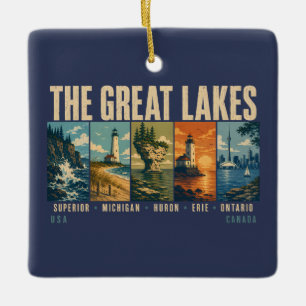 The Great Lakes Landmarks Illustration Vintage Ceramic Ornament