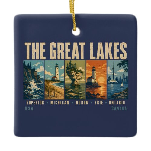 The Great Lakes Landmarks Illustration Vintage Ceramic Ornament