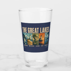 The Great Lakes Landmarks Illustration Vintage Glass