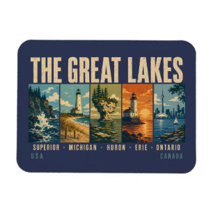 The Great Lakes Landmarks Illustration Vintage Magnet