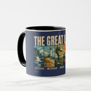 The Great Lakes Landmarks Illustration Vintage Mug