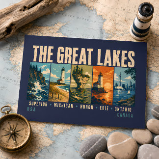 The Great Lakes Landmarks Illustration Vintage Postcard