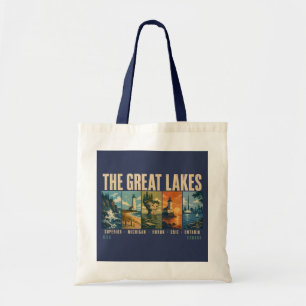 The Great Lakes Landmarks Illustration Vintage Tote Bag
